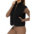 thumbnail image 4 of Chaleco de Mujer Sin Mangas, Chaqueta de Invierno de Forro Suave, Cuello Alto, de Cremallera y Bolsillo Negro L, 4 of 10