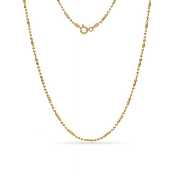 Gold Over Sterling Silver Alternating Bead Chain Necklace 22 Inch