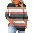 thumbnail image 2 of Women's Plus Size Plaid Print Top, Round Neck Three Quarter Sleeve Oversized Blouse, Trendy Casual Wear for Fall Season or Weekend, Light Brown - XL, 2 of 4
