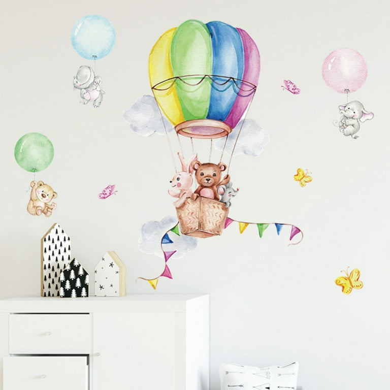 Pink Hot Air Balloons - Baby Girl's store Nursery Decor - Safari and Jungle Animal Decals - Reusable and Removable Nursery Decals - Cute Animals