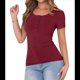 thumbnail image 3 of Blusa Informal Básica de Corta con Cuello Henley Acanalado y Botones para Mujer, y Verano Vino Tinto L, 3 of 10