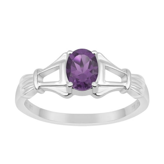 1.00 Ctw Oval Shape Amethyst 925 Sterling Silver Solitaire Split Shank Women Wedding Ring