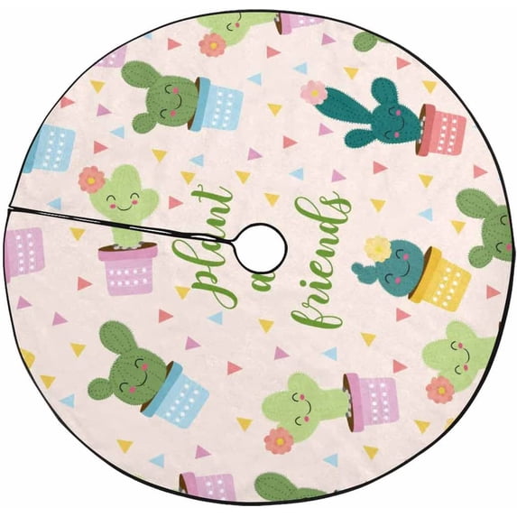 FMSHPON Cute Cartoon Cactus Xmas Christmas Tree Skirt Stand Mat for Holiday Party Decoration Indoor Outdoor 48 inches