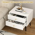 thumbnail image 4 of White Night Stand, Nightstand with 2 Drawer, Modern Striped Large Bedside Table with Exquisite Metal Handles and Metal Legs 19.69 ''W x 15.75 ''Dx 21.26 ''H, 4 of 7