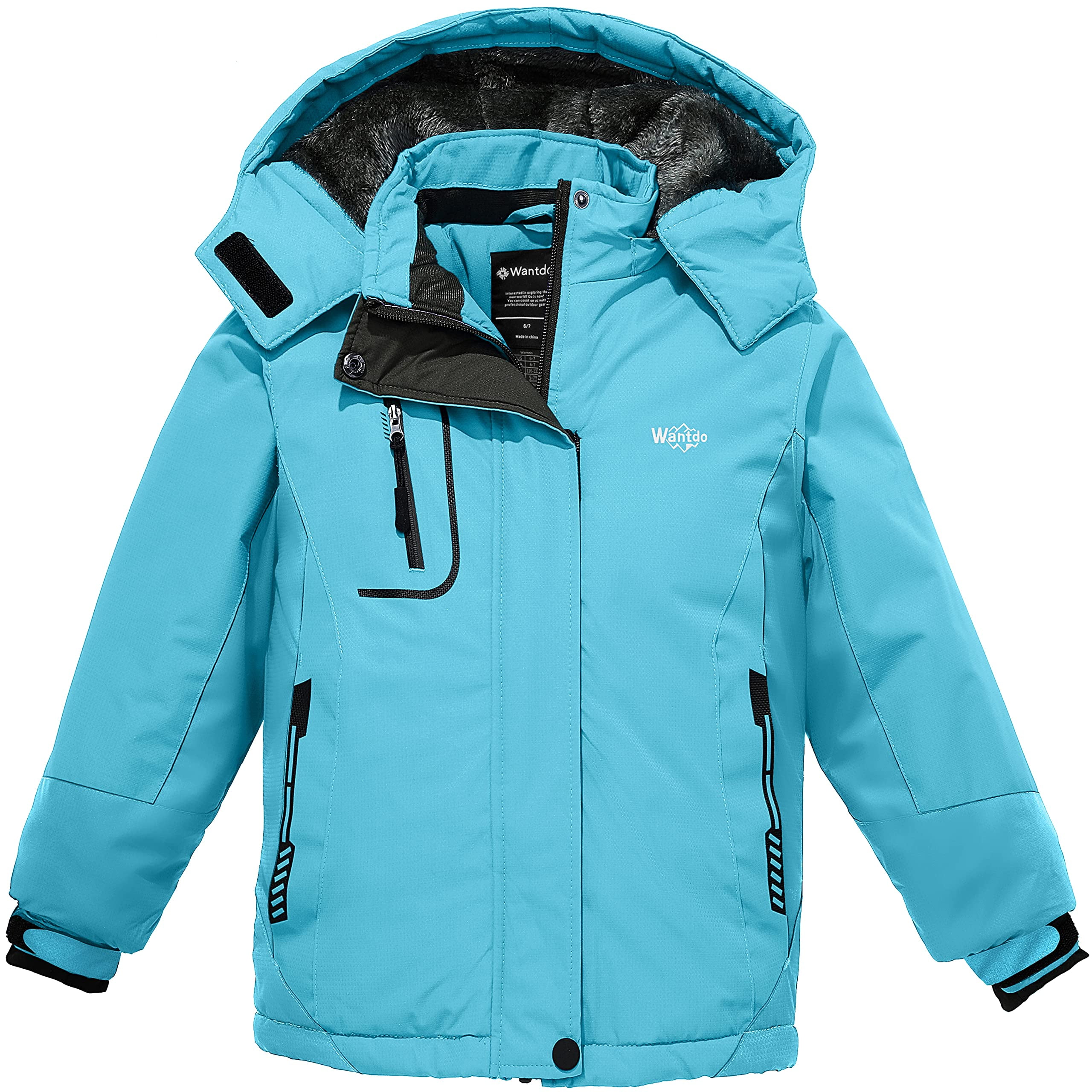 Wantdo Girl's Waterproof Ski Jacket Warm Winter Coat Windproof Winter Jackets Fleece Hooded Rain Coats 