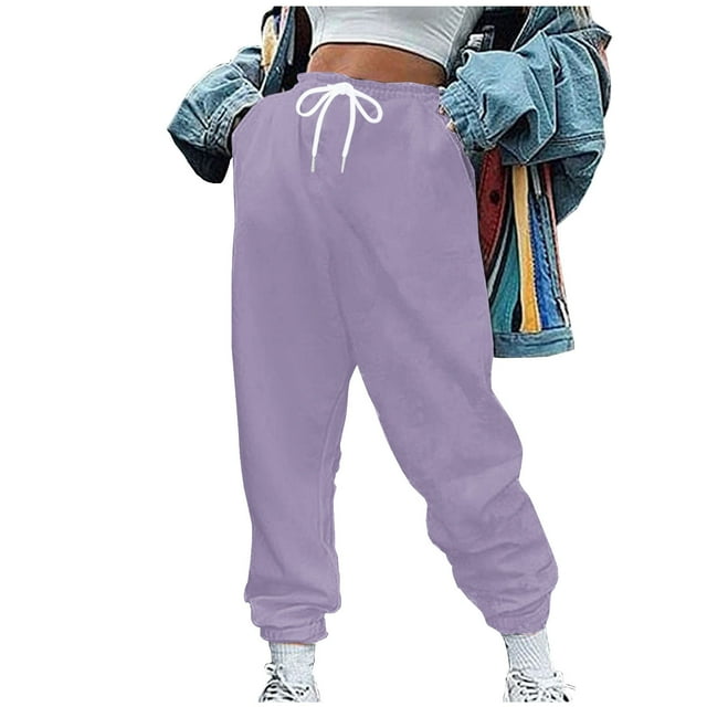 LLYwey Pantalon de Randonnée Femmes Femmes Dames Pantalon Pantalons Mode Urbaine Jogger Poche Uni Ample Salopettes Pantalon Long Pantalons de Survêtement Femme Pantalon Long Style H1828 Violet m