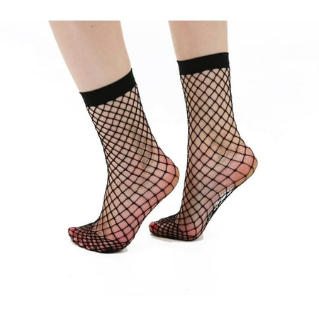

Black Large Fishnet Ankle Socks for Women