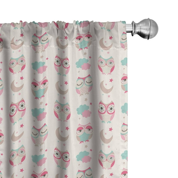 Ambesonne Owls Curtains, Birds Stars Moon Pastel, Pair of 28"x63", Almond Green Pink Tan