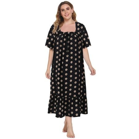 

Valcatch Women Nightgowns Short Sleeve Floral Sleep Dress Loose Comfy Nightdress Plus Size