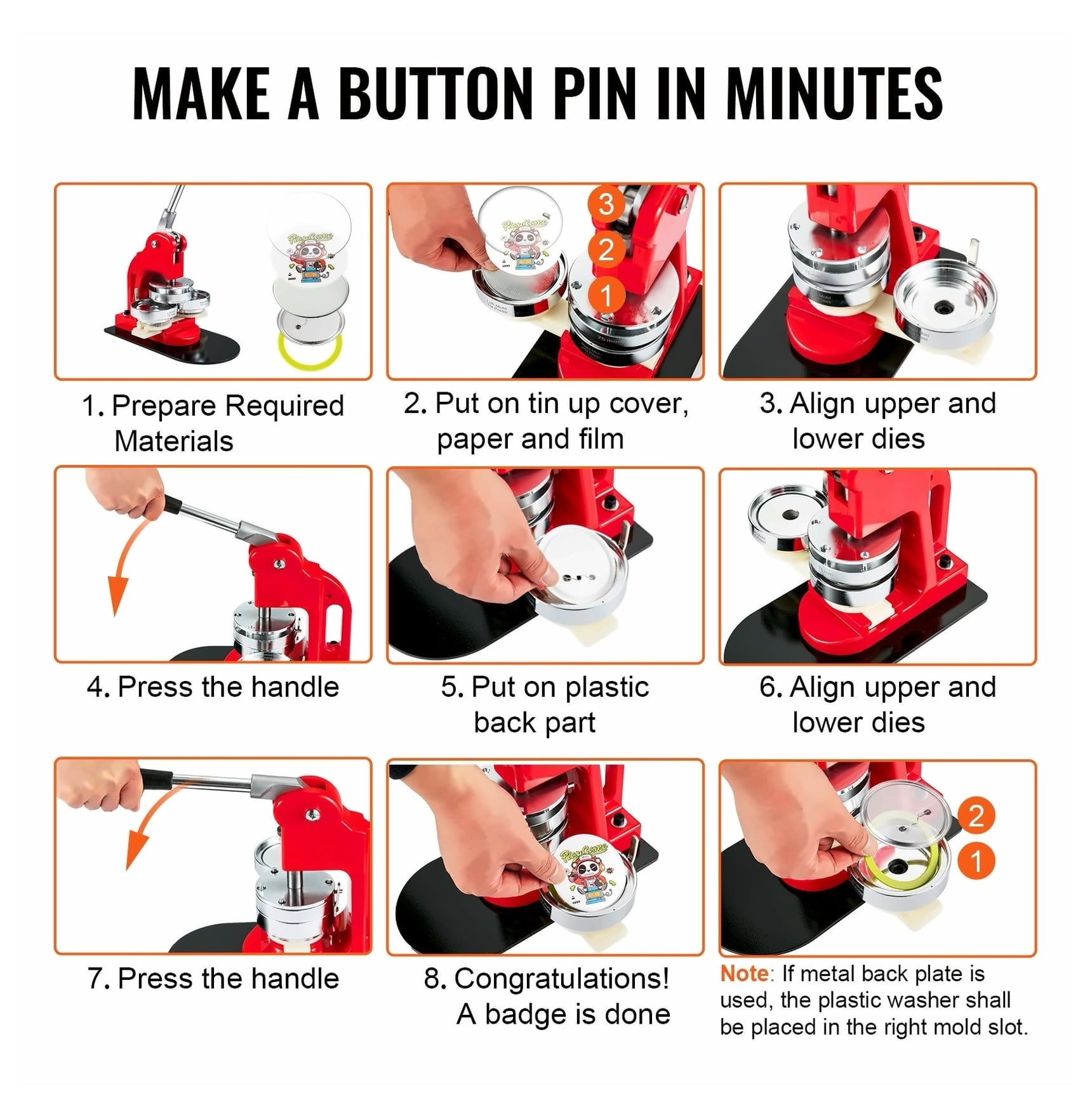Button Maker Machine 3", 75MM Badge Maker with 500 Parts - Press Kit for DIY Crafts, Pins, Badges, Easy Installation, Home & Business Use