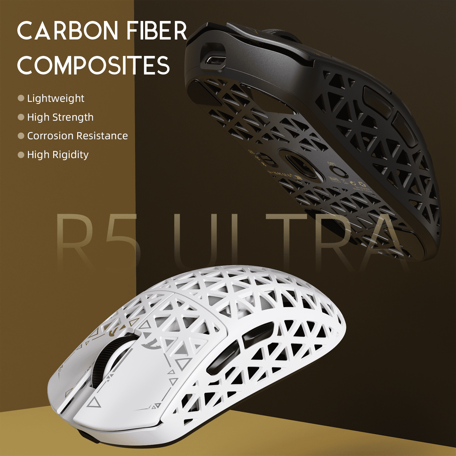 ATTACK SHARK R5Ultra Carbon Fiber Wireless 8K PAW3950MAX Gaming Mouse with 8K Coiled Cable,39g SUPERLIGHT, 8K Hz Wireless Polling Rate, MCU Nodic 52840, DPI up to 42000, BT/2.4G Wireless/Wired
