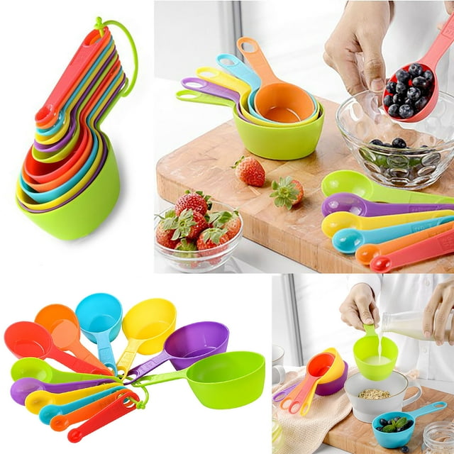 Boovnll Kitchen Gadgets, 12Pcs Colorful Measuring Cup and Spoon Set Stackable Measuring Cup Nested Plastic Measuring Cup, Kitchen Measuring Cup Set for Baking and Cooking, Home and Kitchen