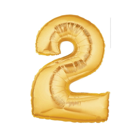 40-Inch Giant Gold Foil Balloons, Shiny Mylar, Number 2, Metallic Gold