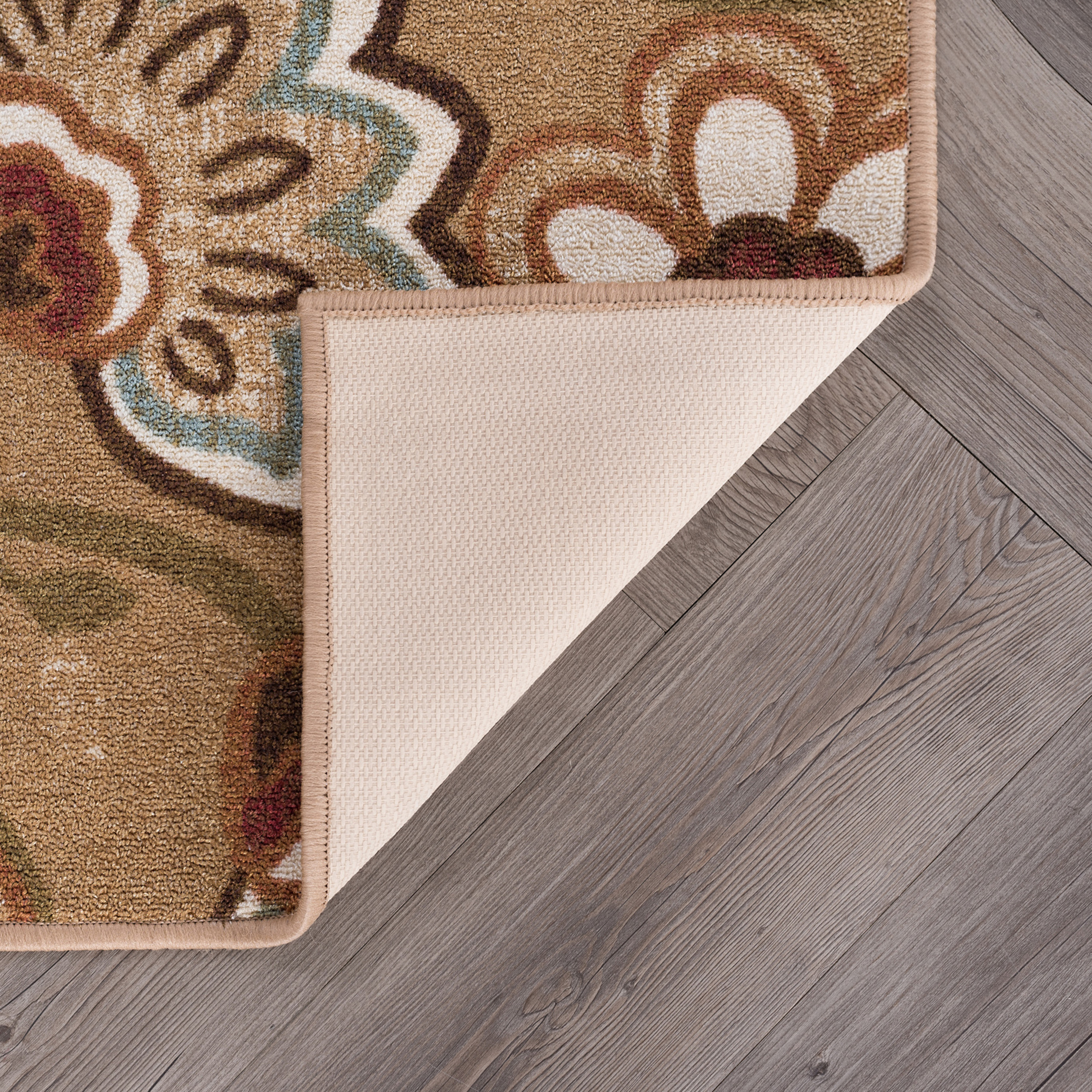 Transitional 5x7 Area Rug (5' x 7') Floral Beige, Brown Living Room Easy to Clean