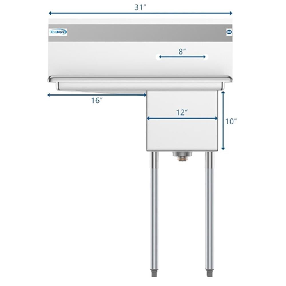 Pemberly Row Silver 12x16x10 Left NSF Stainless Steel Kitchen Prep/Utility Sink
