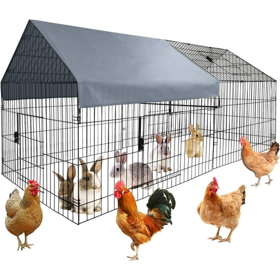 Garvee 86"×40"×40" Metal Chicken Coop,Chicken Run with Waterproof Cover, Outdoor Backyard Farm Animal Enclosure Crate Pet Playpen Exercise Pen for Rabbit Duck