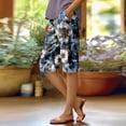 thumbnail image 3 of Women's Floral Print Elastic Waist Capri Pants with Pockets, Casual Loose Knee Length Cropped Trousers, Summer Breathable Casual Shorts for Women Daily Lounge Wear 08-Sky Blue XXXXL, 3 of 4