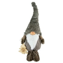 Northlight Woodland Gnome Holding a Wooden Tree Christmas Figurine - 33" - Brown and White