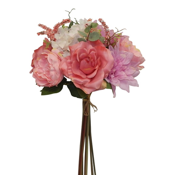 Peony Rose Hydrangea Dahlia 23in Artificial Polysilk Faux Eucalyptus Greenery Fake Flower Bouquet for Craft Home Table Arrangement Ceremony Wedding Arch Floral Aisle Decor (Two-Tone Pink, One each)