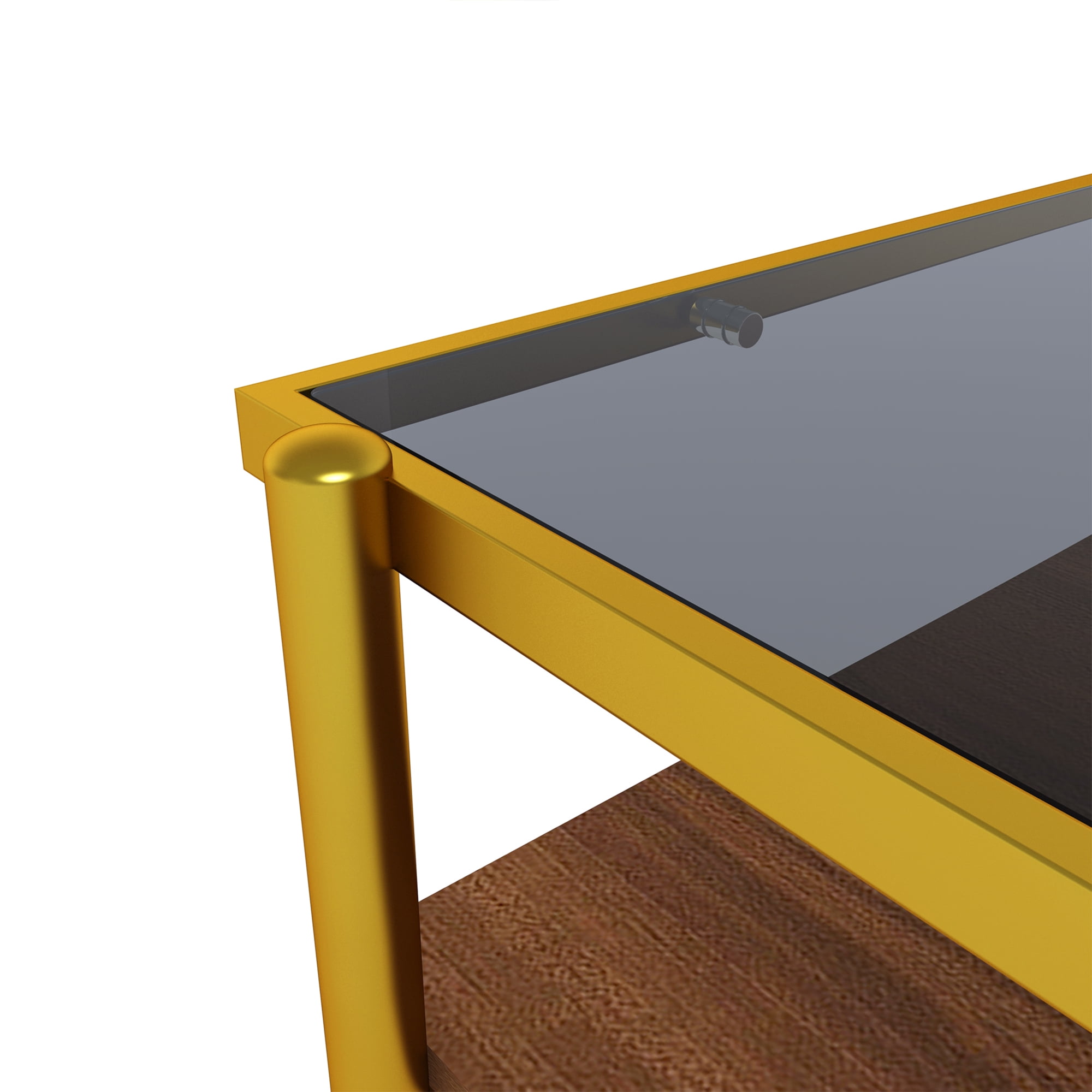 Modern Coffee Table, Tempered Glass Tabletop, Rectangle Coffee Table with Sturdy MDF Base and Golden Iron Legs, Easy Assembly Living Room Furniture, 38.39 Inch Length, Gray Color