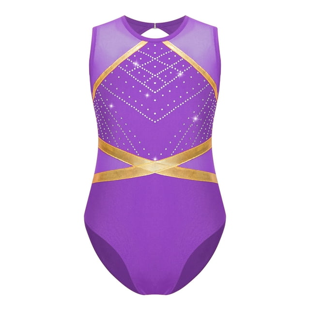 ranrann Combinaison Sans Manches pour Filles avec Strass Pailletés, Violet 12