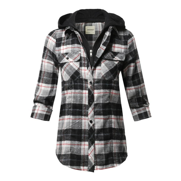 plaid hooded shirt womens