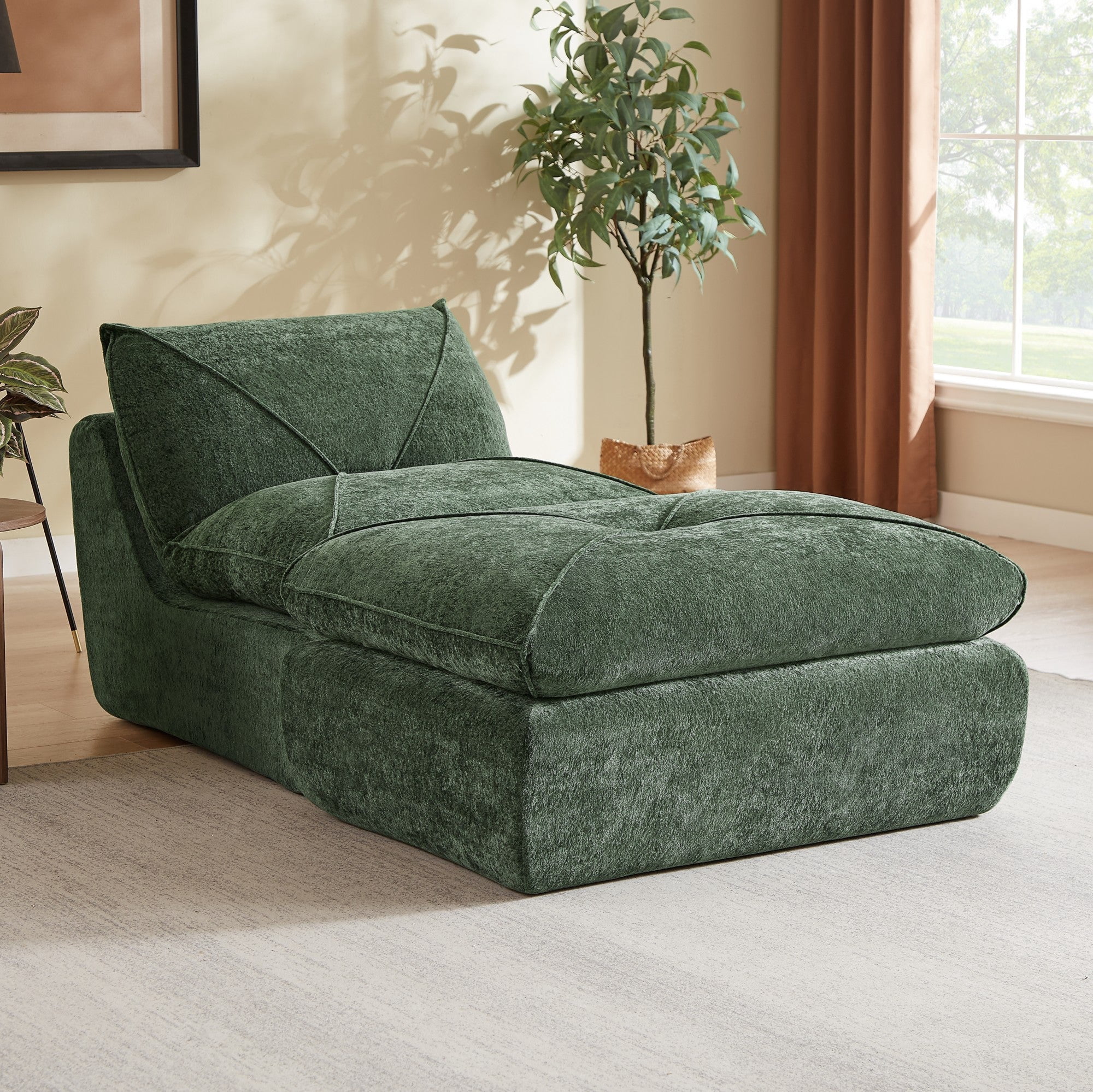 Sailvan Modern Chenille Sectional Sofa with Ottoman,Modular Living Room Couch for Apartments and Families,Comfortable Minimalist Seating Green