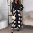 thumbnail image 6 of Lady Commuting Dress Turn-down Collar A-line Striped Print Big Swing Long Sleeves Lace-up Tie Waist Formal Business Style Office Maxi Dress, 6 of 8