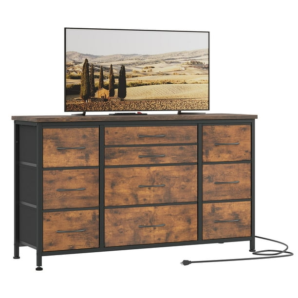 Yeshouse Cómoda de 10 cajones para armario, 55" Tv Stand, 47" cómoda de tela ancha con tomas de corriente