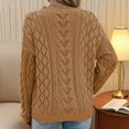 thumbnail image 5 of HOMBOM Womens Coffee Cable Knit Sweater Winter Eyelet Tops V-Neck Solid for Women Long Sleeve, 5 of 9