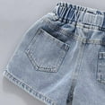thumbnail image 4 of Kukoosong Girls Shorts Big Girls Summer Thin Colorful Buttons Elastic Waist Shining Jean Perforated Jean Shorts Blue 6-7 Years, 4 of 7