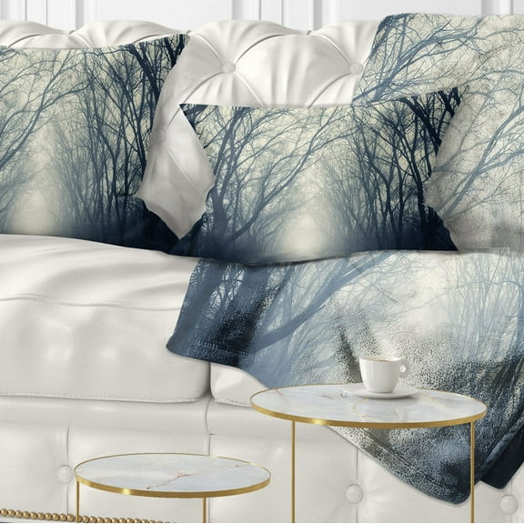 Designart Dark Autumn Forest in Fog - Photography Throw Pillow - 12x20