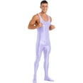 thumbnail image 5 of YEAHDOR Mens Glossy Full Body Unitard Sleeveless Gym Sports Wrestling Singlet One Piece Bodystocking Bodysuit Jumpsuit Light Purple XL, 5 of 7