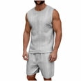 thumbnail image 2 of Ceisia Mens 2 Piece Outfit Textured Knit Sleeveless Tank Top and Drawstring Shorts Set Casual Loungewear for Men Gray M Gifts for Father, 2 of 9