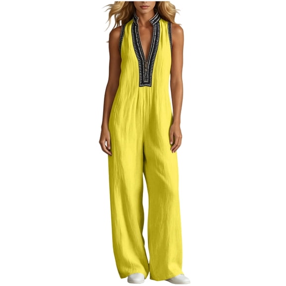 gakvbuo Summer Jumpsuits Overalls Romper Playsuit Suspender Trousers for Women’s Fashion V Neck Zipper Standing Collar Sleeveless Jumpsuit Pants