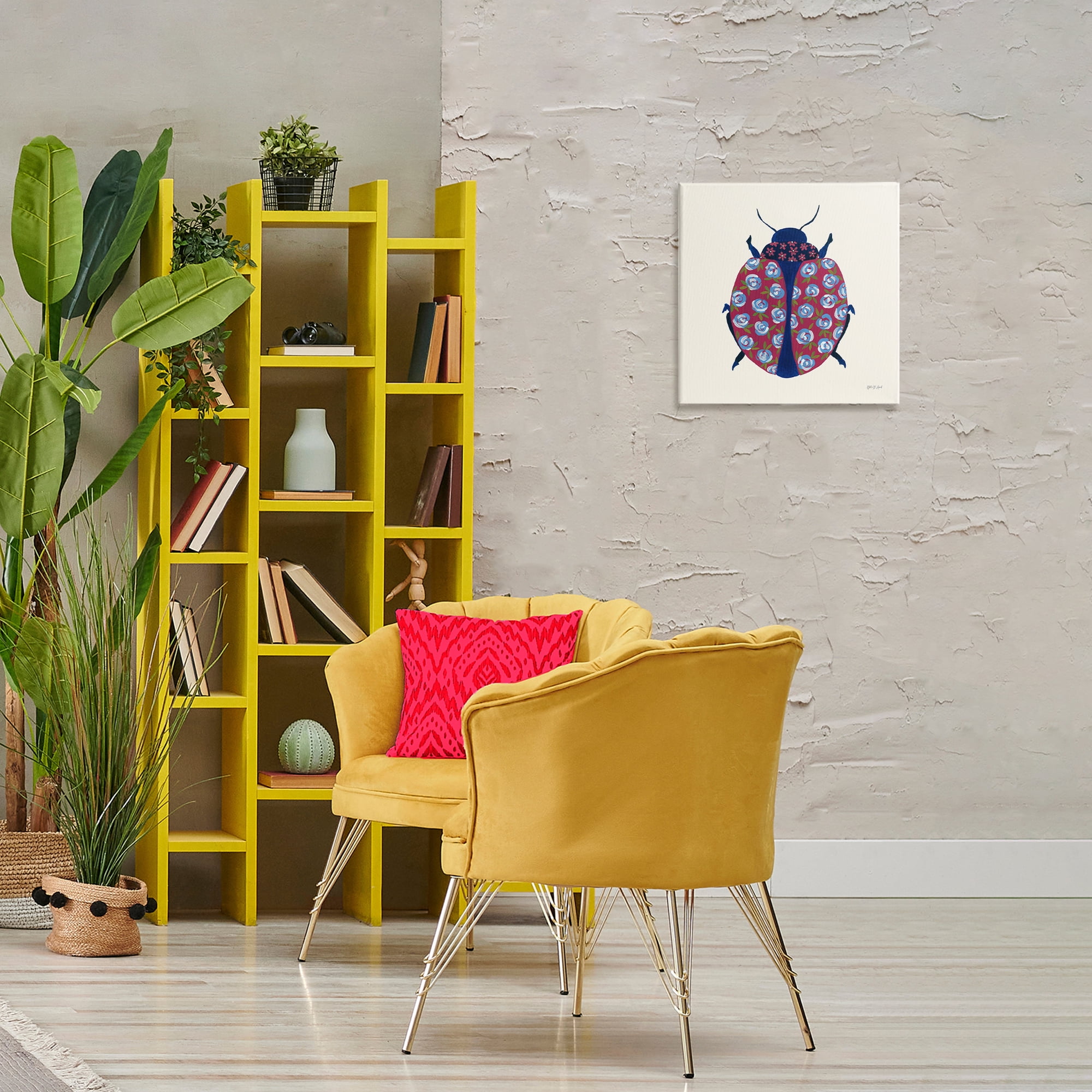 Stupell Industries Rose Blooming Beetle Insects Painting Wrapped Canvas Art Print Wall Art, 17 x 17