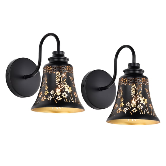 Sunnyin Gold Black Wall Sconces Set of Two Hummingbird Style Wall Lights