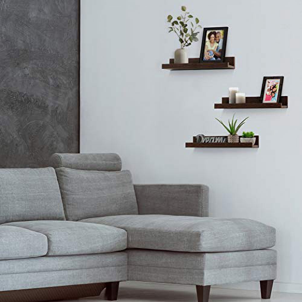 Americanflat Picture Ledge Shelf Set of 3 - Floating Shelves with Lip for Picture Display - Mahogany
