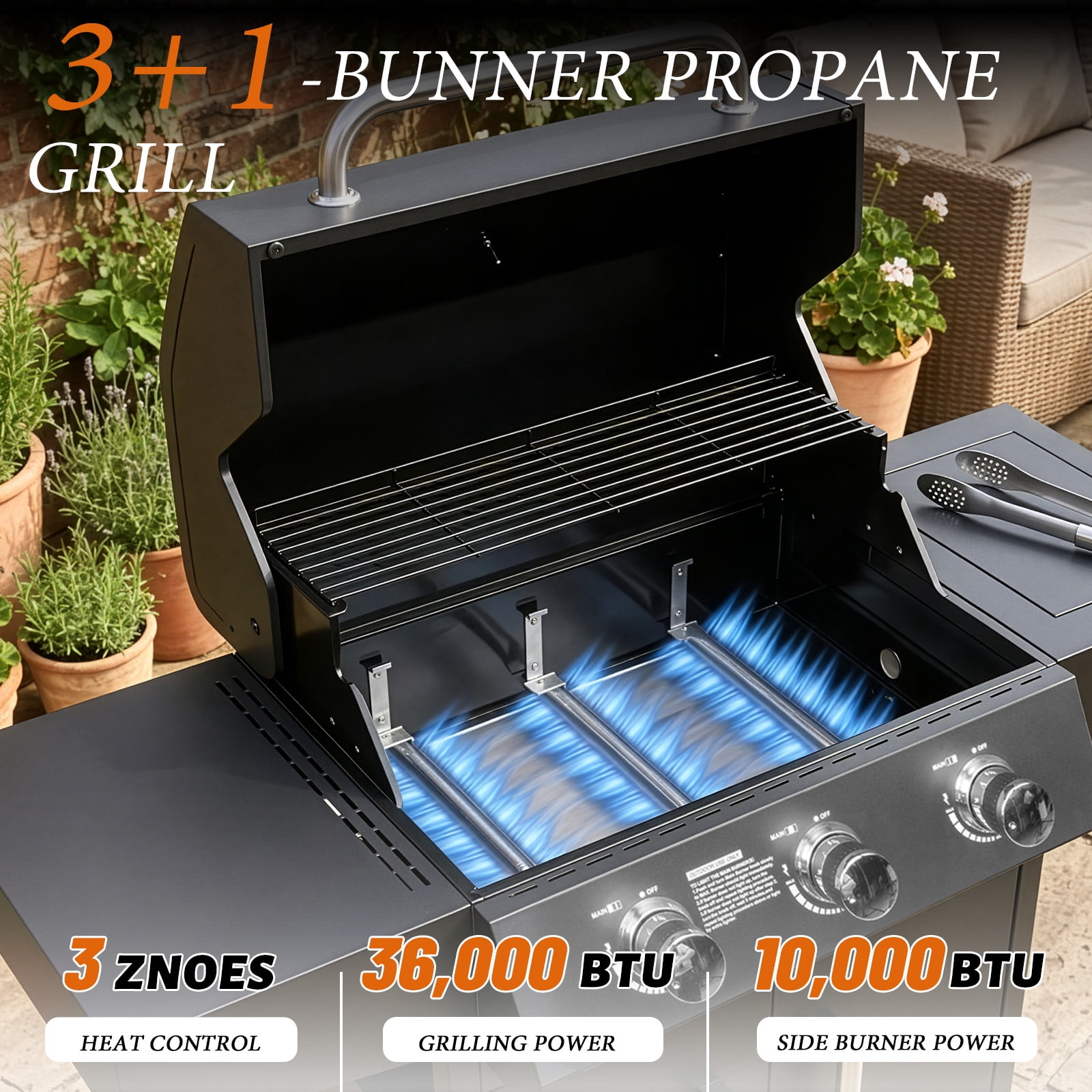 Ktaxon 3 Burner Propane Grill Gas Stove 46000 BTU with Side Stove,Wheels