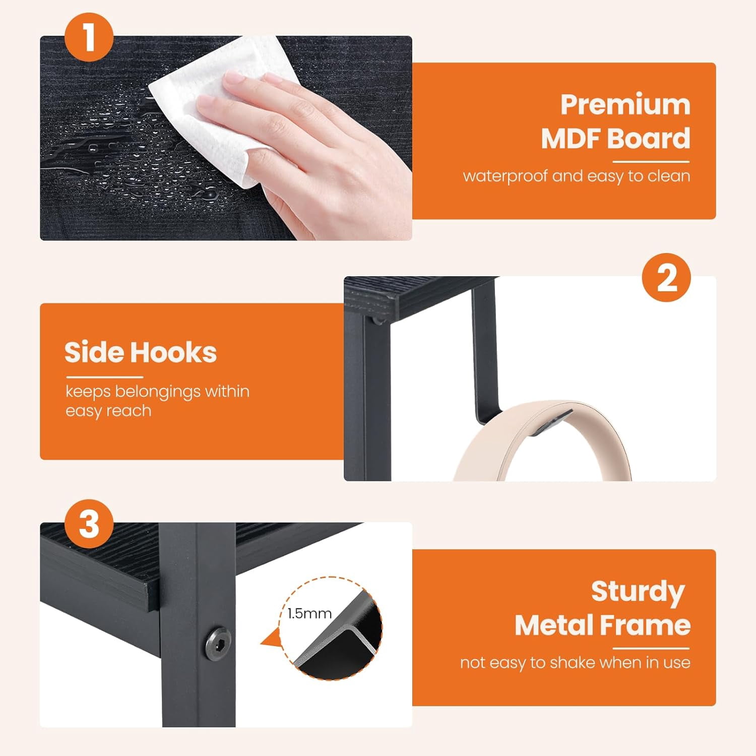 MCQ 40 Inch Computer Desk with Drawers for Home Office, Writing Desk with X-Shaped Reinforcement, Wood Table with Adjustable Position Drawers, Modern Study Work Table with Side Hook, Black Wood