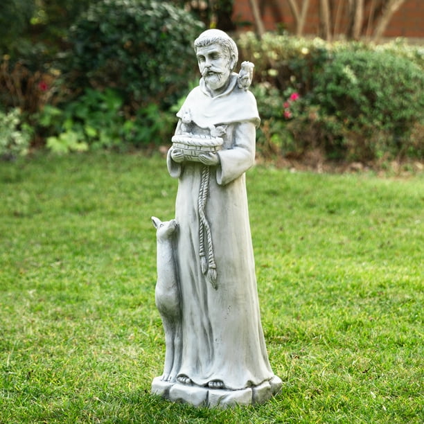 Glitzhome St. Francis Statue Natural Appearance Magnesium Oxide Weather