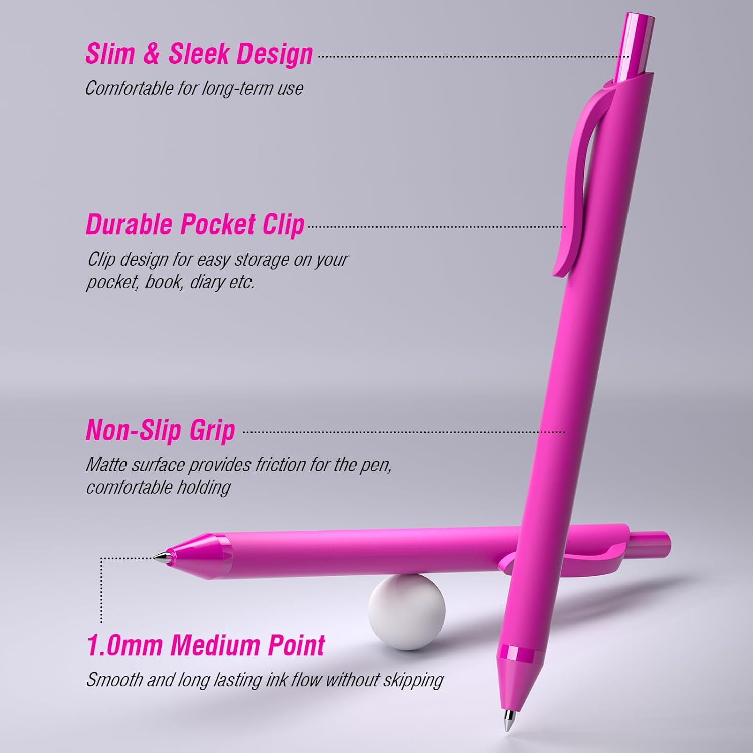 50 Pack Pink Ink Pens - Bulk Pens, 1.0MM Medium Point Ballpoint Pens, Smooth Writing No Bleed Retractable Ball Point Pen (Pink)