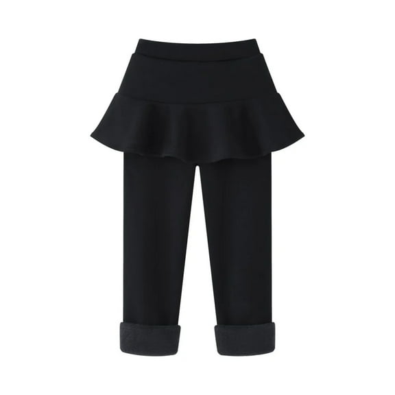 XBASW Kids Girls Fleece Lined Leggings with Tutu Skirt for Toddler Winter Warm Tights Stretch Thick Pantskirt 3-11T