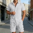 thumbnail image 3 of Short Sets for Men Cotton Linen Button Down Collared Shirt and Shorts 2 Piece Matching Set Mens Summer Outfits, 3 of 6