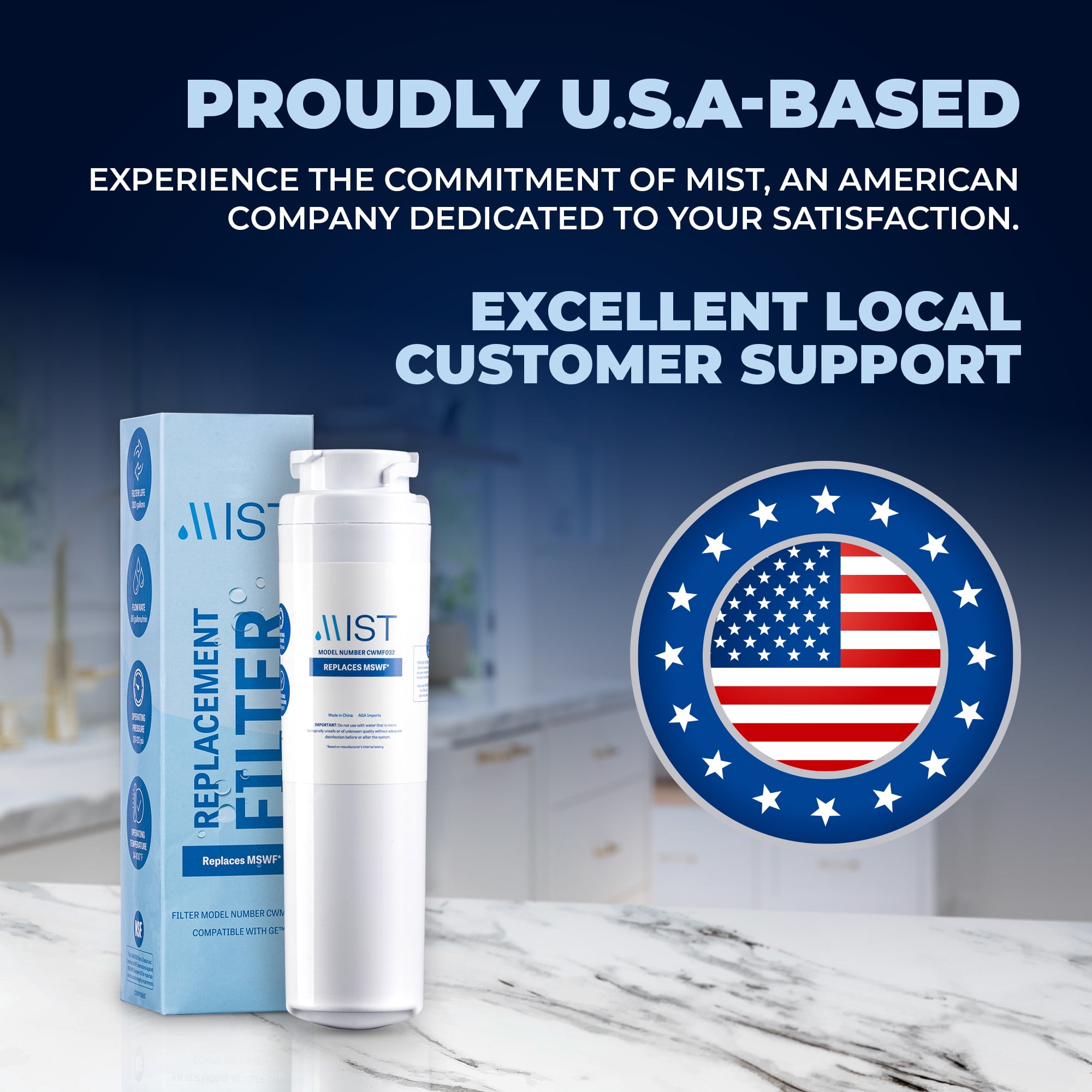Mist MSWF Refrigerator Water Filter Replacement Cartridge for GE, Refrigerator Water Filter compatible with 101820A, 101821B, 101821. GE MSWF, 3-pack