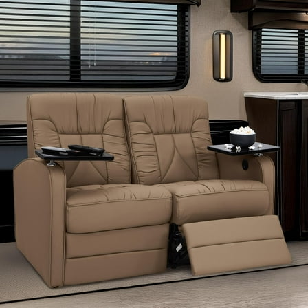 Qualitex De Leon RV Loveseat, Ultimate Leather, Manual Recline, Light Sand