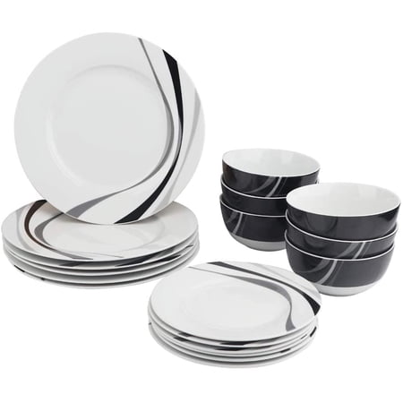 18-Piece Kitchen Dinnerware Set Plates Dishes Bowls Service for 6 Swirl