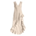 thumbnail image 7 of VBVC Women's Sleeveless V Neck Maxi Dress, Ladies' Ruffled High Low Hem Flowy Dress, Summer Casual Vacation Dress For Women,Beige,S-3XL, 7 of 7