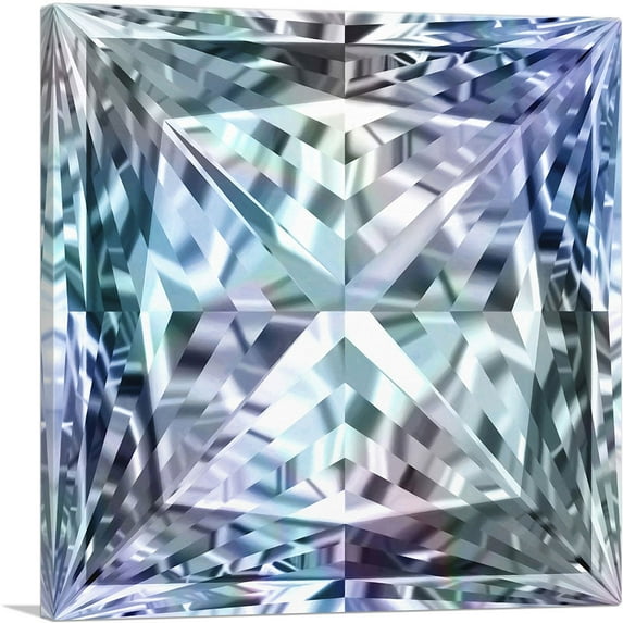 ARTCANVAS Blue White Princess Cut Diamond Jewel Canvas Art Print - Size: 18" x 18" (1.50" Deep)