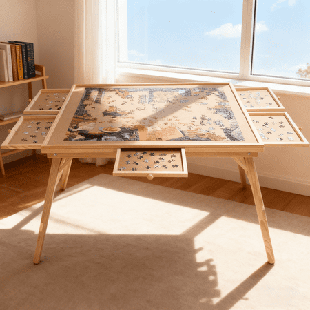 SDJPOI 1500 Pieces Large Puzzle Table with Legs 27 H Tall Wooden Puzzle Board with 5 Drawers 34 W x 26 D Folding Puzzle Table for Adults and Teens Christmas Birthday Gift